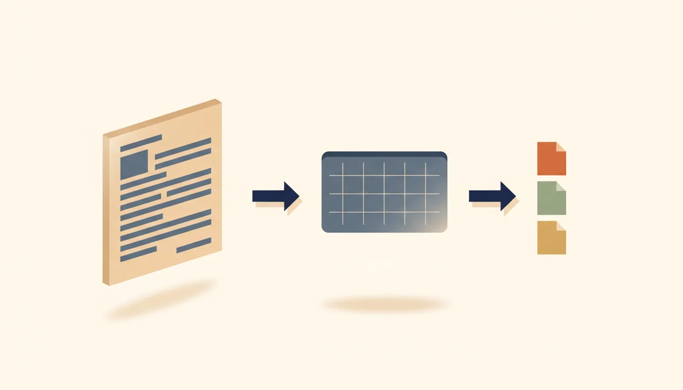 A résumé page flowing through two abstract processing stages: a scanner-like shape and a ranking list