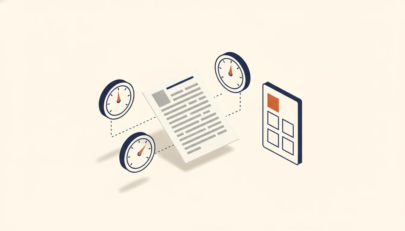 One resume page in the center with three different round gauges around it, each needle pointing to a different position, and a separate card of square tiles to the right with the top tile in orange