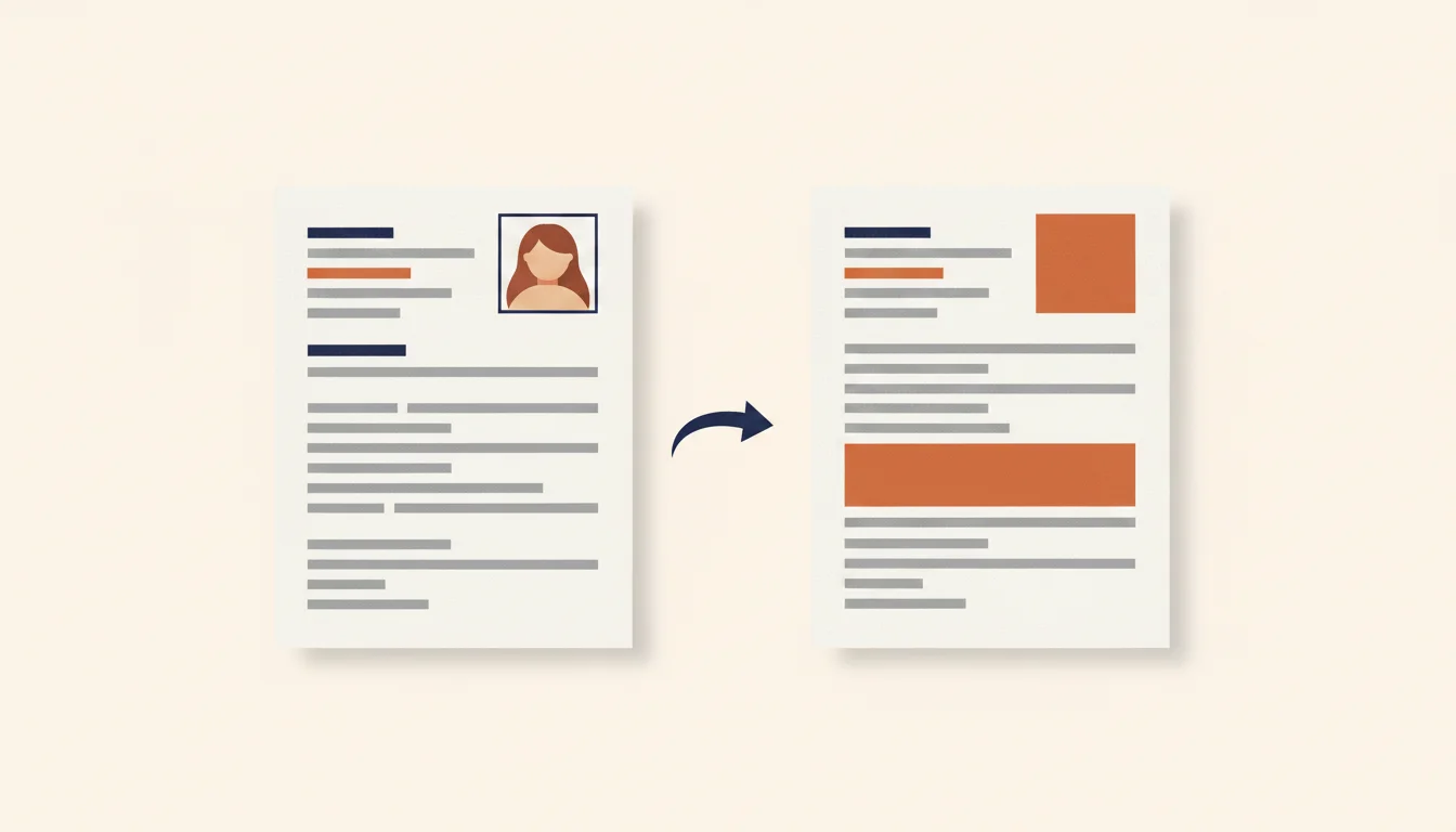 Esquema vertical de un currículum dividido en cinco bandas con el bloque superior de identidad sustituido por un pequeño rombo naranja