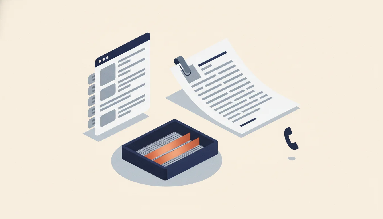 Dos hojas de currículum sobre un escritorio: una ficha estructurada en bloques y un documento adjunto con un clip, ante una criba con una ranura resaltada