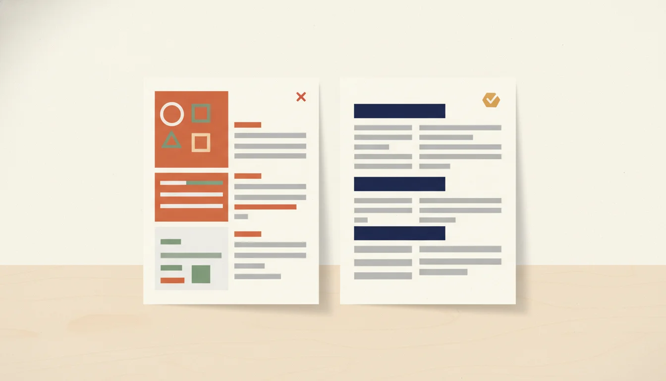 Dos plantillas de CV impresas sobre un escritorio: una creativa a dos columnas con iconos y barras, otra sobria de una columna con titulares claros