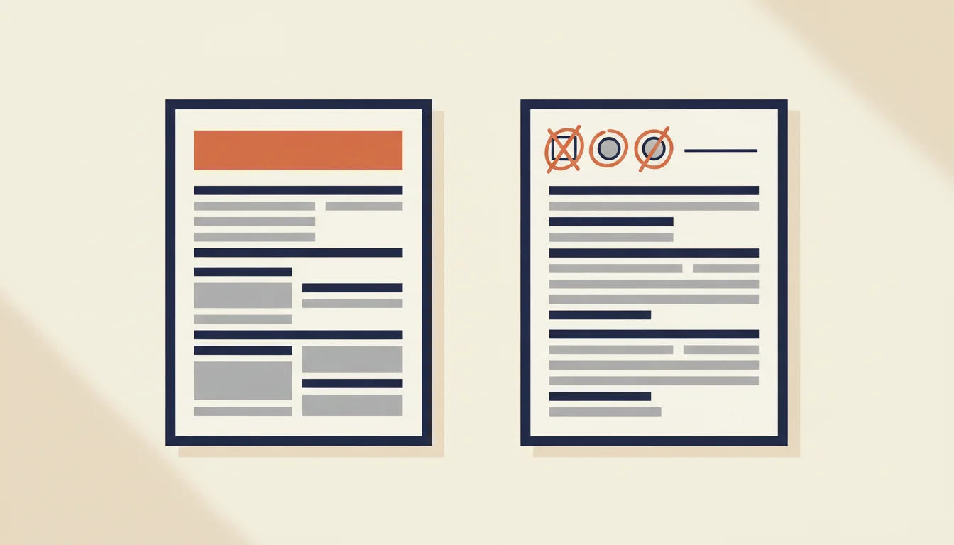 Twee gestileerde cv-pagina's naast elkaar, links met intacte velden voor naam en werkervaring, rechts met aanvullende gevoelige velden gemarkeerd met een waarschuwingsaccent