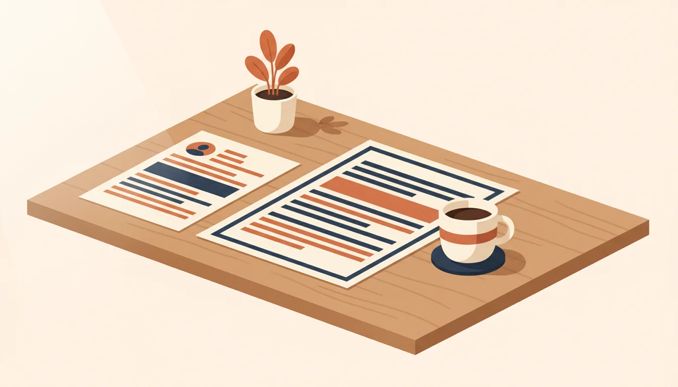 Bureau met een sollicitatiebrief op A4 naast een cv en koffiekopje, in drie duidelijke alineas opgedeeld