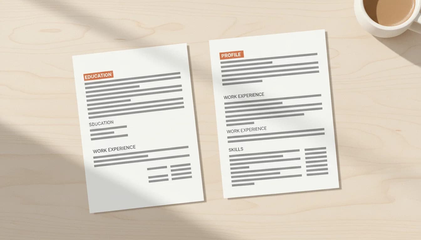 Twee cv-voorbeelden naast elkaar op een bureau, één voor een starter en één voor een ervaren professional