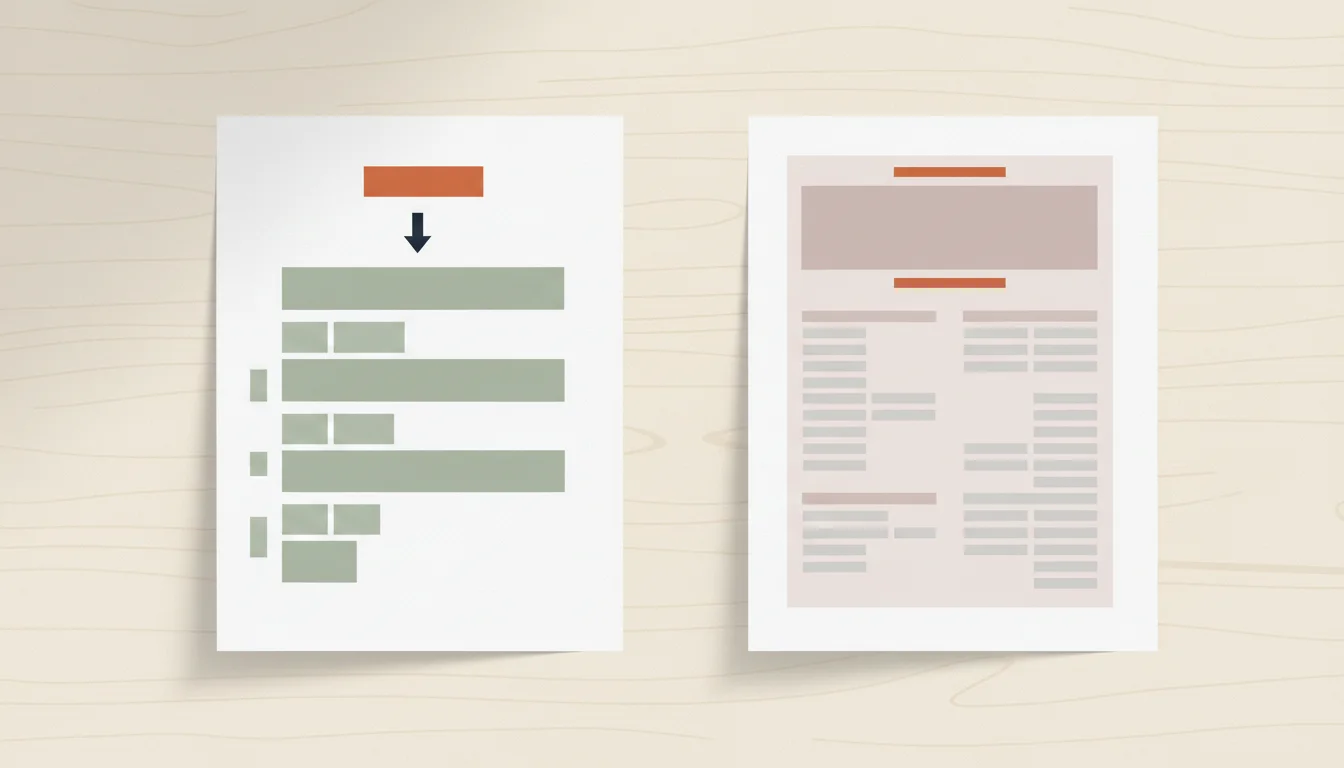 Schematisk jämförelse av omvänd kronologisk och kompetensbaserad CV-struktur